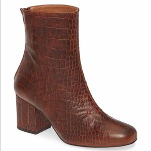 Free People Brown Cecile Croc Embossed Bootie